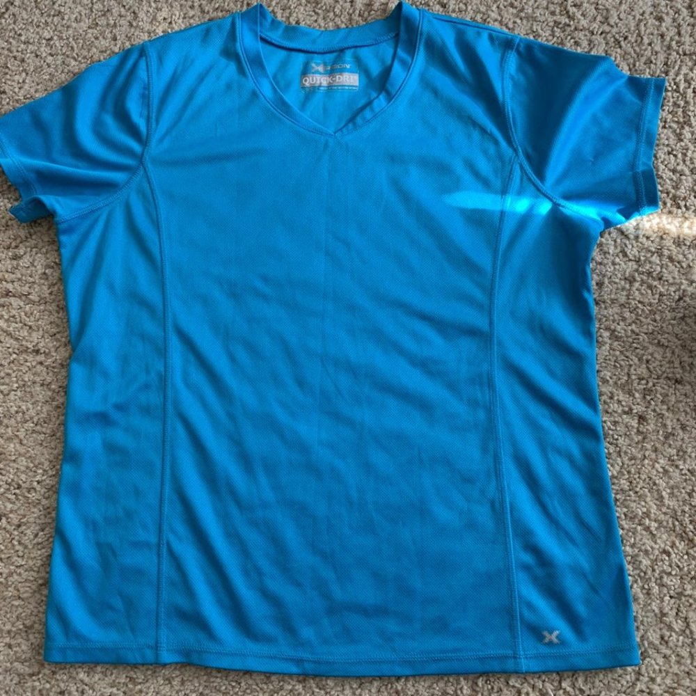 Xersion Blue Quick Dry Active Work Out V Neck Top